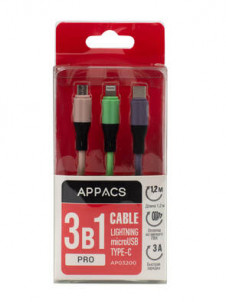 Кабель APPACS (рус.) AP031200, 3в1 3А,1.2 метра
